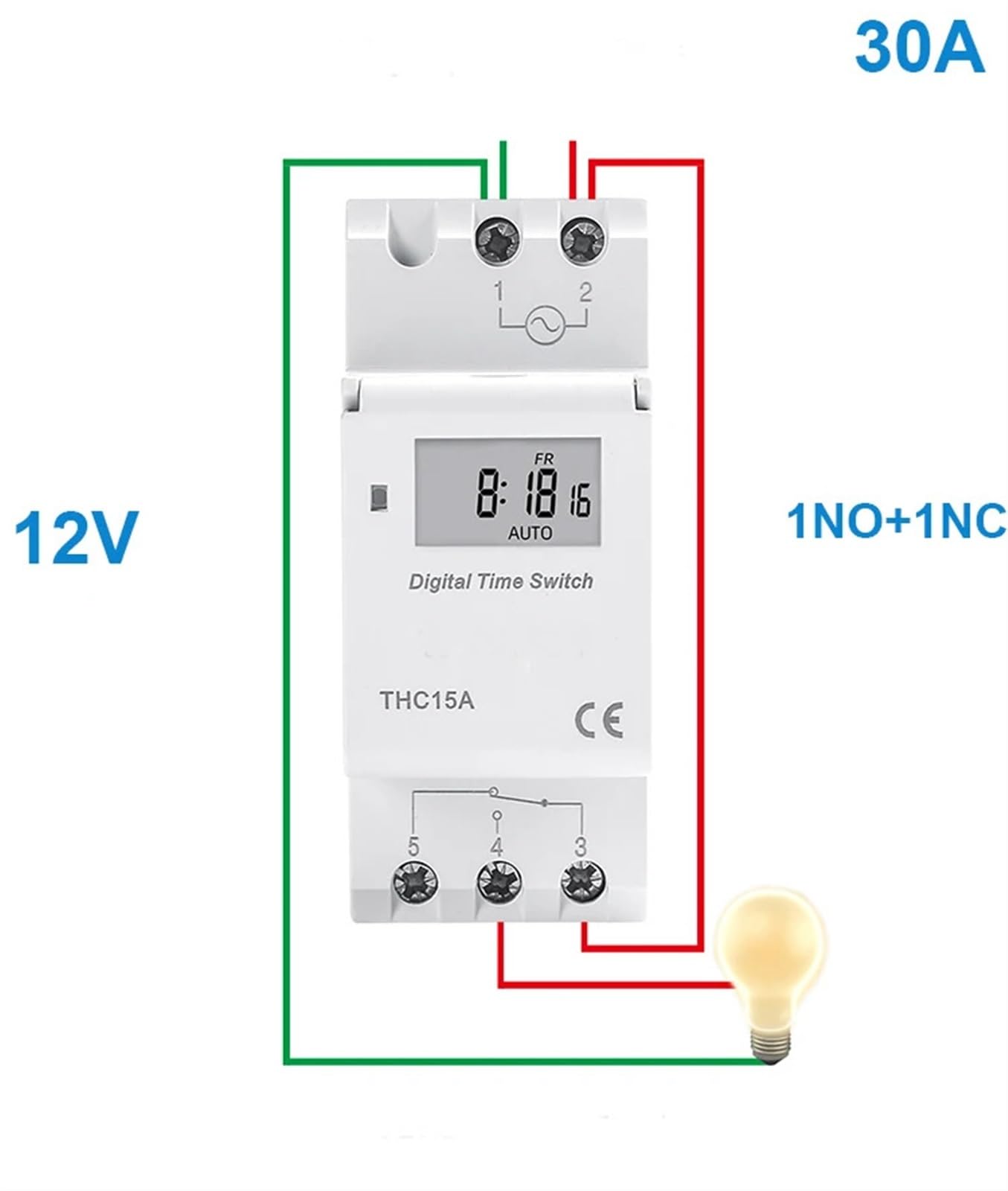 Temporizador de relé Digital programable semanal electrónico de 7 días con Control de Interruptor CA 220 V, 230 V, 12 V, 24 V, 30 A, Carril DIN AHC30A THC30A(12V1NO1NC)