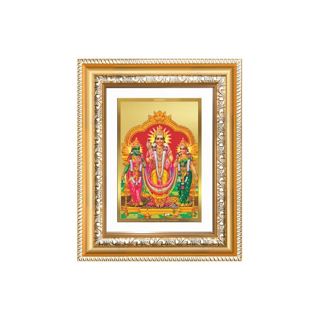 Image of DIVINITI Lord Murugan with Valli 24K Gold Plated Foil Wall and Tabletop Photo Frame for Home Decor, Puja Room, Luxury Gifting | DG Frame 112 S2 (21.5x17.5 CM)