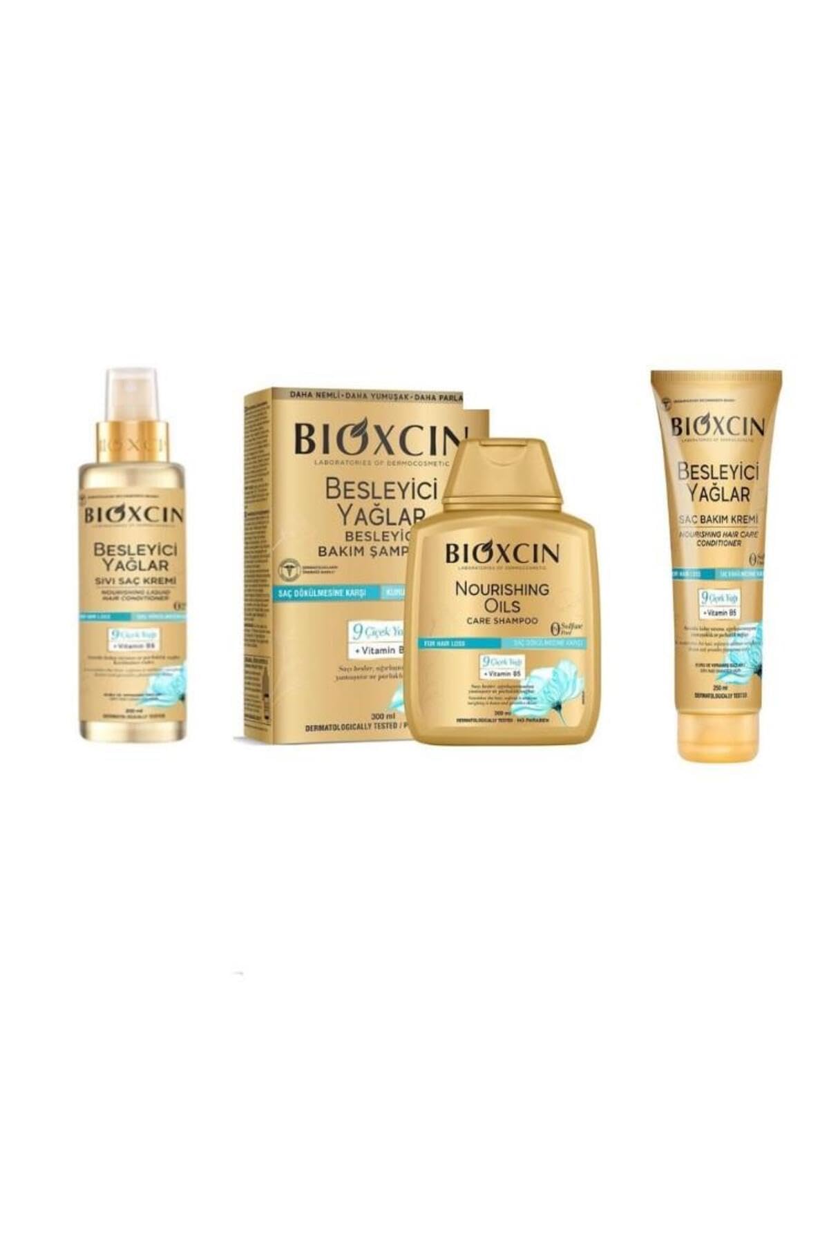 Bioxcin Besleyici Yağlar Bakım Seti, Şampuan 300 ML, Saç Kremi 250 ML, Sıvı Saç Kremi 200 ML