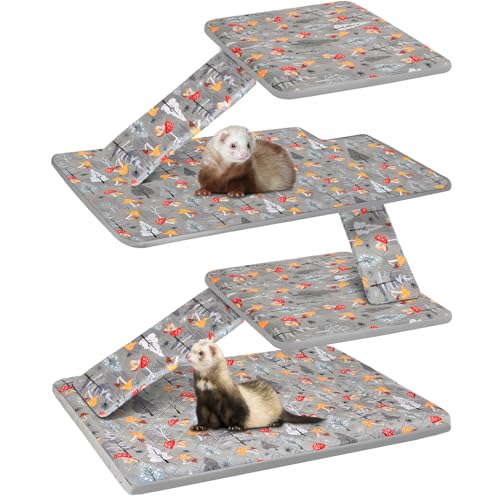 Bienbee Ferret Cage Liner Set Leakproof Ferrets Cage Accessories for Small Animals Rats Chinchillas Hedgehogs Ferrets(Gray Mushroom Double Unit Combo)