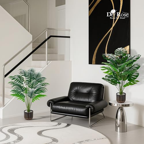 Image of Der Rose 2 Pack 28 inch Fake Plants, Faux Palm and Monstera for Office Decor