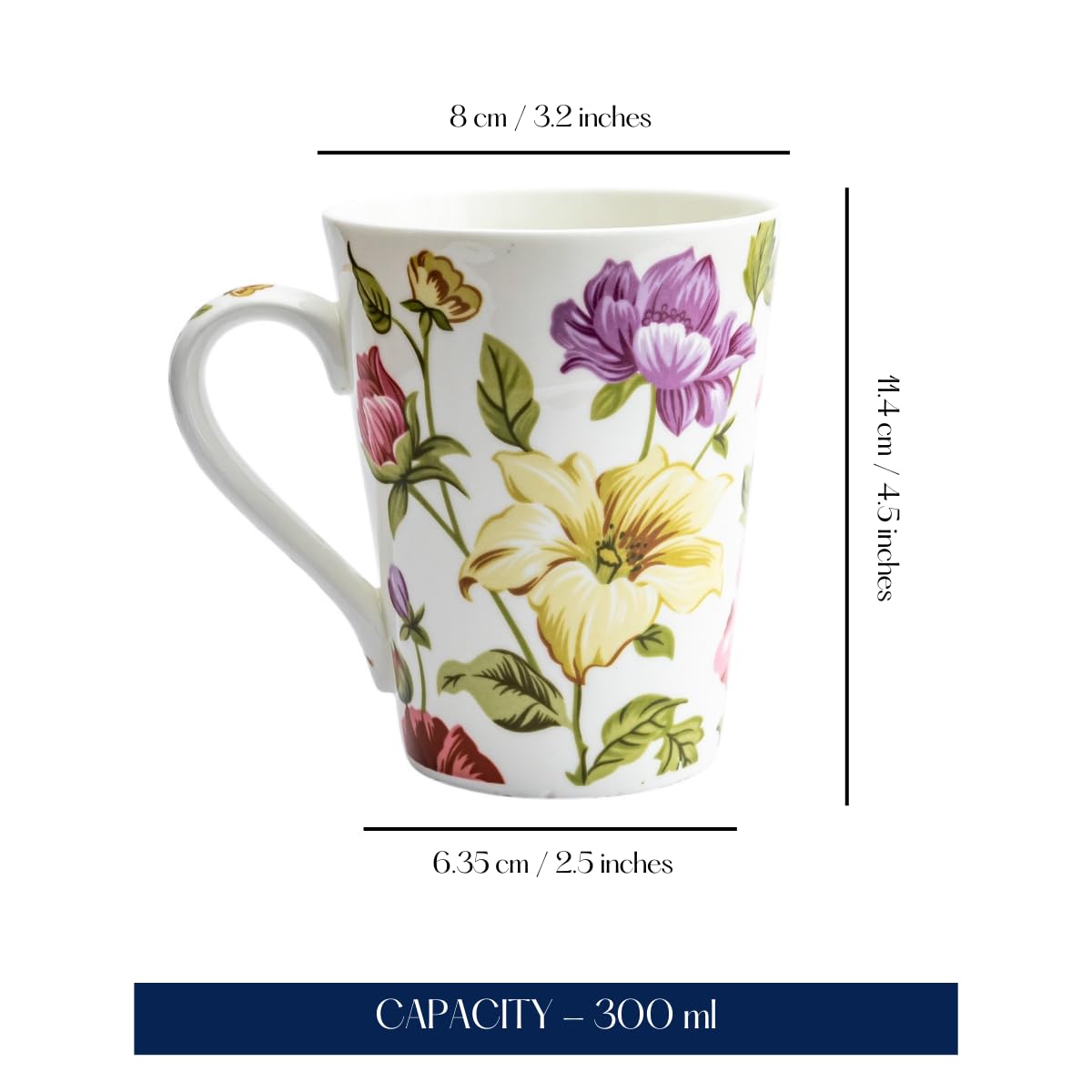 GOLDEN QUEEN'S Mugs Set of 2 for Coffee, Tea, Milk - Ideal for Your Daily Beverage Ritual, Hosting & Casual Gatherings - Floral Harmony 3
