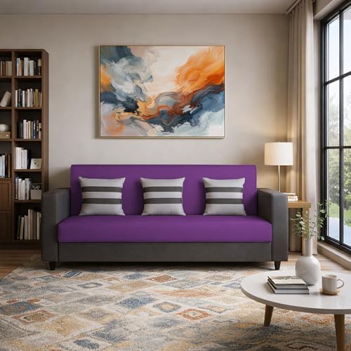 Image of Casaliving Amara 3 Seater Sofa Set for Living Room (Black Purple Colour Fabric) Premium Fabric Sofa