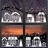 younikat Weihnachten Fensterbild Winter-Dorf 70 Teile I weiß I statisch haftend I wiederverwendbar Adventsfenster I dv1513