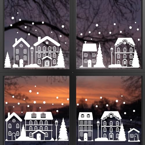 younikat Weihnachten Fensterbild Winter-Dorf 70 Teile I weiß I...