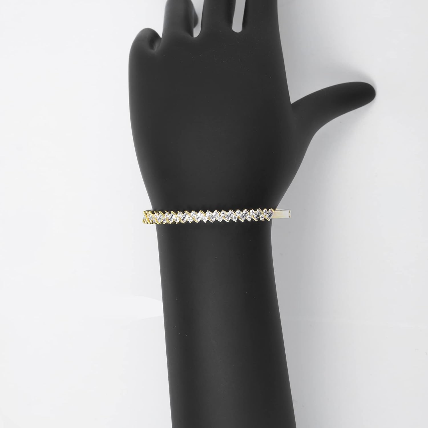 Cowlyn Open Cuff Bangle Cubic Zirconia Classic Tennis Bracelet 14K Gold Plated Jewelry for Women Women - Image 7