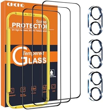 QHOHQ Protetores de Tela para iPhone 16 with Protetores de Lente, vidro temperado Ultra Top 9H+, proteção de cobertura total, com estrutura de instalação [3+3 pacotes]