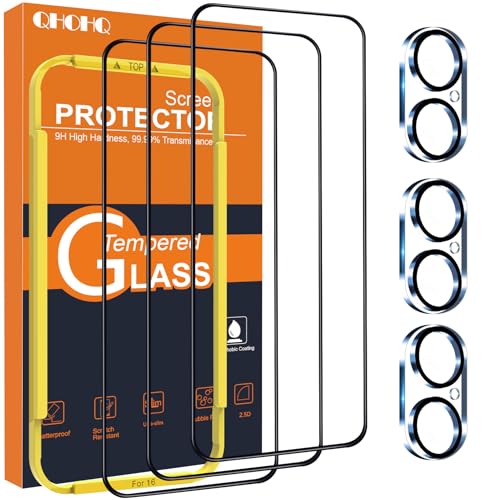Image of QHOHQ iPhone 16 Screen Protector + Camera Lens Protector, 3+3 Pack