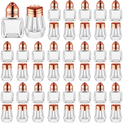 Zopeal 50 Set Mini Salt and Pepper Shakers Small Bulk Clear Individual Seasonings Tiny Spice Shakers for Kitchen Wedding Picnic, 2 Styles (Rose Gold Lids)