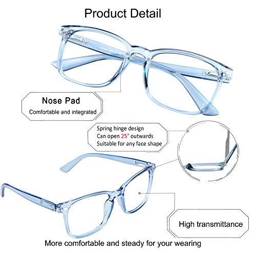 Image of YEIN Progressive Multifocus Reading Glasses, Spring Hinge Blue Light Blocking Glasses for Women Men, No Line Multifocal Readers with Clear Lenses (clear blue,+0.50 /+2.75 magnification)