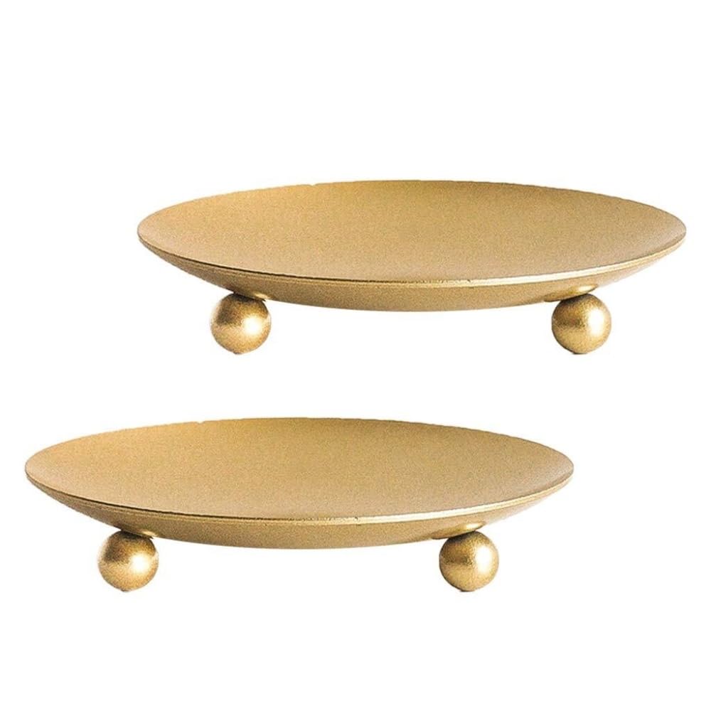 Candle Holder Black Iron Plate Candle Holder, Set of 2, for Wax Candles, Spa, Weddings(Gold)