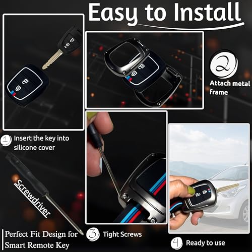 Image of Car Key Cover Compatible for Hyundai Grand i10, Santro, Eon Stylish Full Protection 2-Button Key | Glow-in-The-Dark Car Key Protector