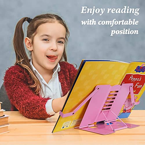Image of Volo Portable Metal Desktop Book Stand - Adjustable Foldable Cookbook Holder for Reading, Recipes, Textbooks, and Music (Pink)
