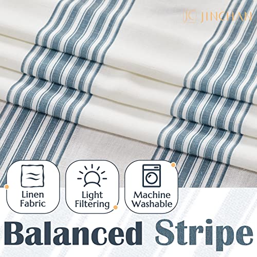 jinchan Striped Linen Blend Curtains 84 Inches Long for Living Room Blue Stripe Semi Sheer Light Filtering Modern Farmhouse Coastal Drapes for Bedroom Curtain Set 2 Panels - Image 5