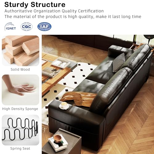 Image of Hanherry Faux Leather 89 inch Sofa for Living Room, Modern Comfy Couch with Medium Firm Seat Cushion, Removable Cover,Wide Armrest,USB /Type-C Port,Couches for Small Space,Apartment
