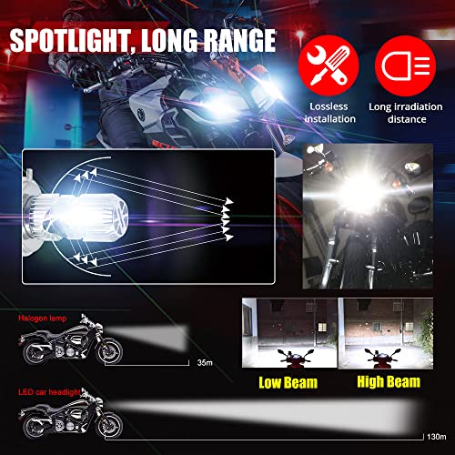 HENLIX DC 12-85V H4 LED Motorcycle Headlight Bulb Hi/Lo 4000LM 9003 LED Bulb White 6000K 8xLED Chips LED Light for Yamaha,Honda,Kawasaki,ATV,Cars.(1 Pack).