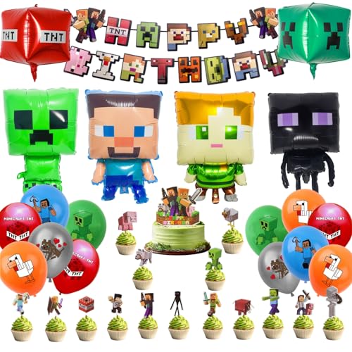 35Pcs Ballons Geburtstagsdeko Luftballons Geburtstag Party Set Happy Birthday Cake Topper Tortendeko Set Anime Party Zubehör Birthday Decorations