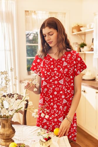 Image of Ekouaer Long Nightgown Women's Loungewear Short Sleeve Sleepwear Full Length Sleep Shirt with Pockets