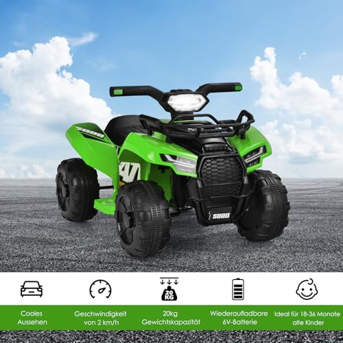 DREAMADE 6V Elektro Quad Kinder mit Aufbewahrungsbox, Mini Kinderquad mit Musik & Hupe & LED-Licht, Elektrofahrzeug für Kinder von 18-36 Monaten, max. belastbar 20 kg (Grün) – Bild 6