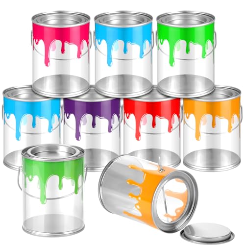 Image of Reallnaive 8 Pcs End of the Year Student Gifts Art Paint Party Favors Supplies Plus Size Clear Empty Paint Cans with Lids Plastic Buckets Transparent Containers for Treats Crafts, 4. 72 x 6. 1 Inch