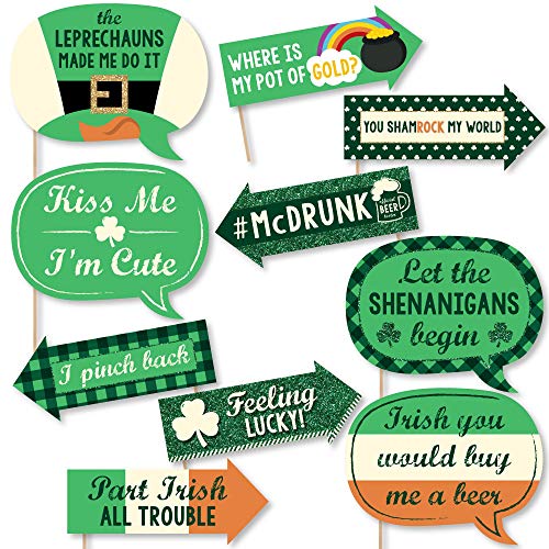 Big Dot of Happiness Funny St. Patrick's Day - Saint Paddy's Day Photo Booth Props Kit - 10 Piece