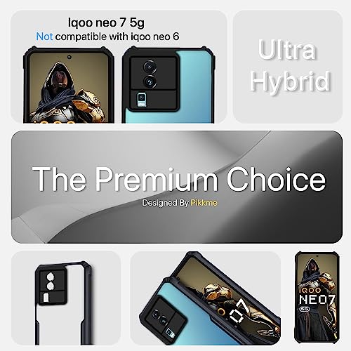 Image of Pikkme iQOO Neo 7 5G Back Cover | Crystal Clear Transparent Back | Ultra Hybrid | Full Camera Protection | Raised Edge | Bumper Back Case (Black)
