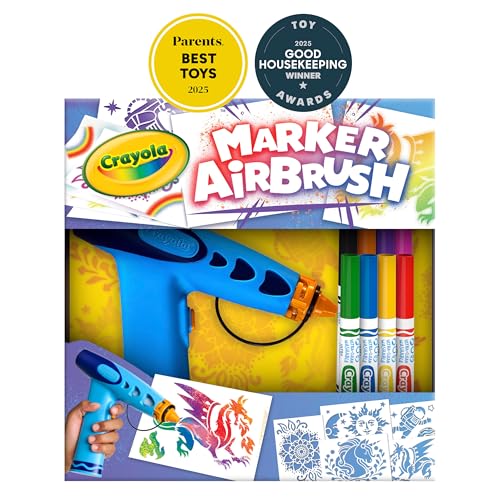Crayola Marker Airbrush Spray Art Kit, Battery-Powered Sprayer with 8 Washable Markers & 5...