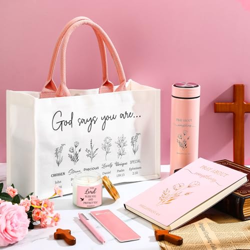 Image of Thenshop 6 Pcs Christian Gift Set for Women Faith, Inspirational Religious Gifts for Women, Catholic Christmas Birthday Gifts for Women Friends, Mother, Sister, Wife(Pink,Bible)