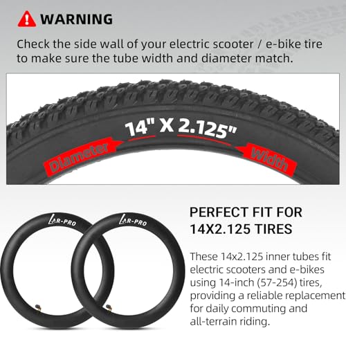 Image of AR-PRO 2-Pack 14x2.125 Inner Tubes, Heavy-Duty 57-254 Electric Scooter & E-Bike Replacement Tubes with CR202 Angled Valve Stem for 14-Inch Wheels