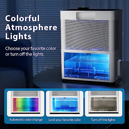 Freaire Dehumidifier For Home, 88 Oz Water Tank, (Up To 650 Sq.ft) Dehumidifiers For Basement Bathroom Bedroom Closet Rv With Auto Shut Off, Colorful Lights #TOP2