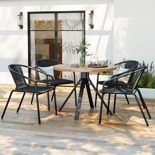 Image of Amopatio Outdoor Dining Chairs Set of 4, Stackable Patio Chairs, Rattan Wicker Patio Chairs Set of 4, for Porch, Deck, Garden, Yard, Poolside, Bistro, Restaurant, Black