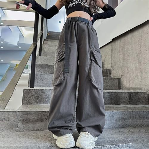 Toddler & Girls' Drawstring Elastic Waist Y2k Baggy Cargo Pants with Zipper Pockets Parachute Pants4