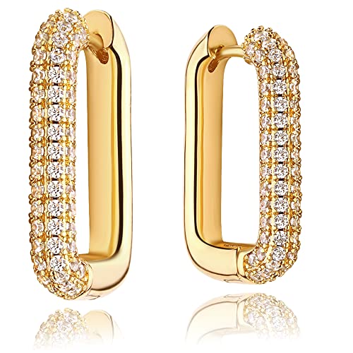 MEVECCO Gold U Shape Huggie Hoop Earrings 18K Gold Plated Dainty Cubic Zirconia Oval Huggie Earring for Women Cute minimalist Fashion Hoops Sleeper Earrings Jewelry
