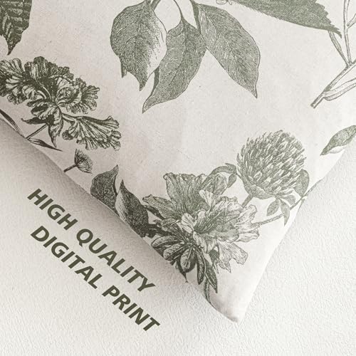 Image of Foindtower Set of 2 Linen Floral Vintage Throw Pillow Covers Neutral Accent Print Decorative Cushion Covers Farmhouse Home Decor for Sofa Chair Couch Bedroom Living Room,18x18 Inch,Sage Green