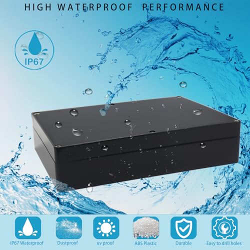 Image of Watertight Junction Box, IP67 Waterproof Project Box Durable ABS Plastic Electronic Enclosure Case for DIY Electrical Project Black 10.35 inch x 7.17 inch x 2.36 inch(263 x 182 x 60 mm)
