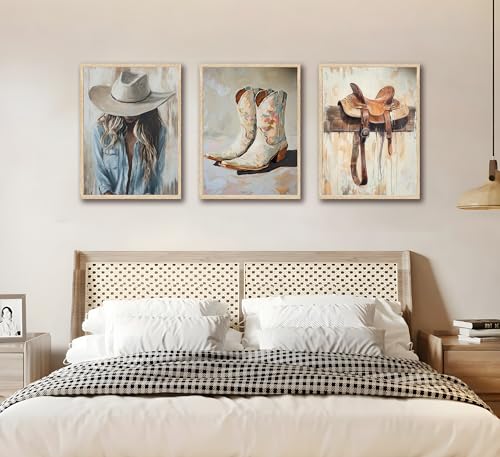 Image of FJKLRP 3Pcs Cowgirl Canvas Wall Art 16x24 inches Unframed