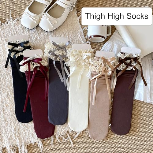 Fashion Calf Socks Bowknot Leg Warmer Long Over Knee Stockings Breathable For Children 3-13 Year Cosplay Legwear3