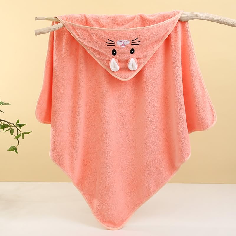 Image of Hooded Baby Towel - Premium Soft Bath Towel for Baby, Newborn,Infant - Ultra Absorbent,Natural Baby Stuff Towel, Soft Coral Velvet Coral Fleece Bath Towel for Boys and Girls (Orange Cat)
