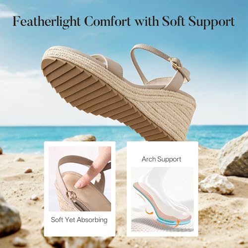 Image of Ankis Platform Wedge Sandals for Women, Black Brown White Nude Espadrille Womens Wedge Sandals Comfortable Open Toe Ankle Strap High Heel Wedges for Women Dressy Summer -3.4Inch