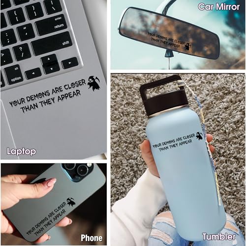 Image of Funny Halloween Vanity Mirror Stickers - 2 pcs, Rear View Mirror Sticker, Car Decorations, Goth Car Accessories (Your Demons Black)