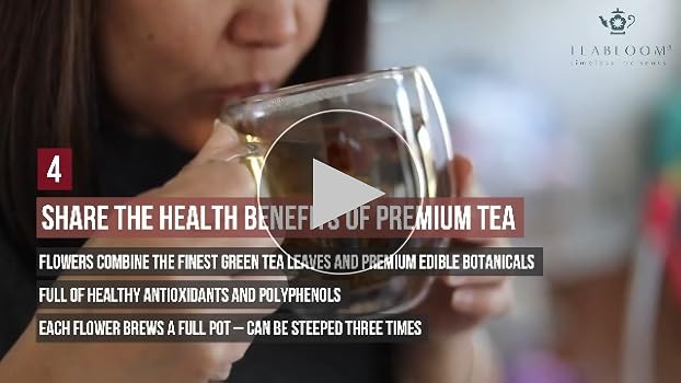 Teabloom Heart-Shaped Flowering Teas – 12 Assorted Blooming Tea Flowers – Green Tea + Jasmine, Pomegranate, Strawberry, Rose, Litchi & Peach – Gift ...