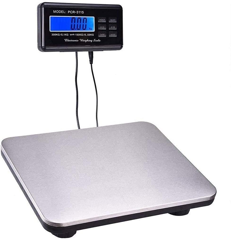 Balances électroniques Balances numériques Robustes pour Colis d'expédition， pesée Polyvalente， Grande Plate-Forme en Acier Inoxydable et câble d'affichage，Silver-300kg/0.1kg