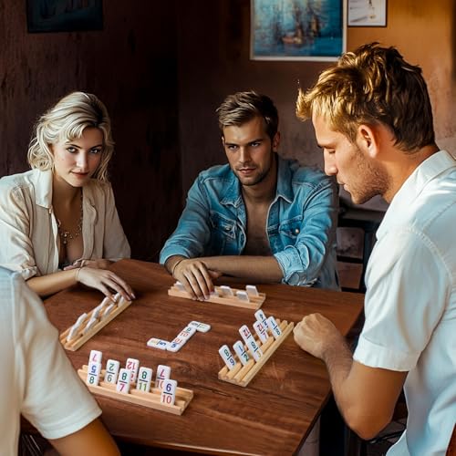 Elongdi Mexican Train Dominoes Set With 4 Wooden Trays/Racks And Portable Carrying Case,Travel Colorful Double 12 Dominoes thumb #7