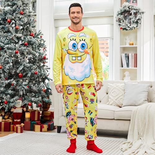 SPONGEBOB Family Matching Christmas Pajamas Set for Holiday Mommy and Me Cartoon Print Cozy Sleepwear for Kids & Adults2