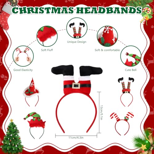 Image of PALAY 5Pcs Christmas Headbands for Kids Girls Women Cute Elf & Santa Xmas Hat Costume Headwear Christmas Decorations Accessories Holiday Party Favors for Women, Girls