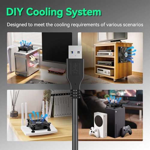 Easy Cloud 120mm USB Fan, USB Computer Fan with 3 Speeds Controller Small PC Cooling Fans for Cabinet Case Server TV Receiver Router DVR Xbox Cooler, 2Pcs - 4
