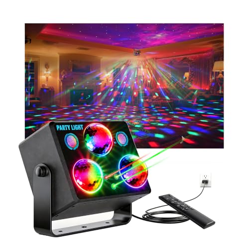 Image of Disco Ball Party Lights,DJ Disco Light Sound Activation & Remote Control Stage Lighting with Star Projector, Ocean Wave and LED Strobe for Home Christmas Birthday Wedding Bar and Club Decorations