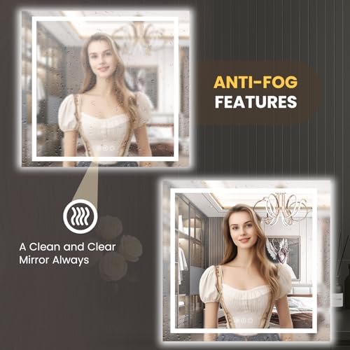 LOAAO 40"X40" LED Mirror for Bathroom, Lighted Bathroom Mirror with Lights, Anti-Fog, Dimmable, Memory Function, Easy to Install, Clear Reflection
