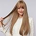 HAIRCUBE Peluca larga recta sintética Rubia Dorada Naturaleza Pelucas con flequillo Ombre Marrón Titular natural Resistente al calor para mujeres blancas Fiesta Cosplay Disfraz
