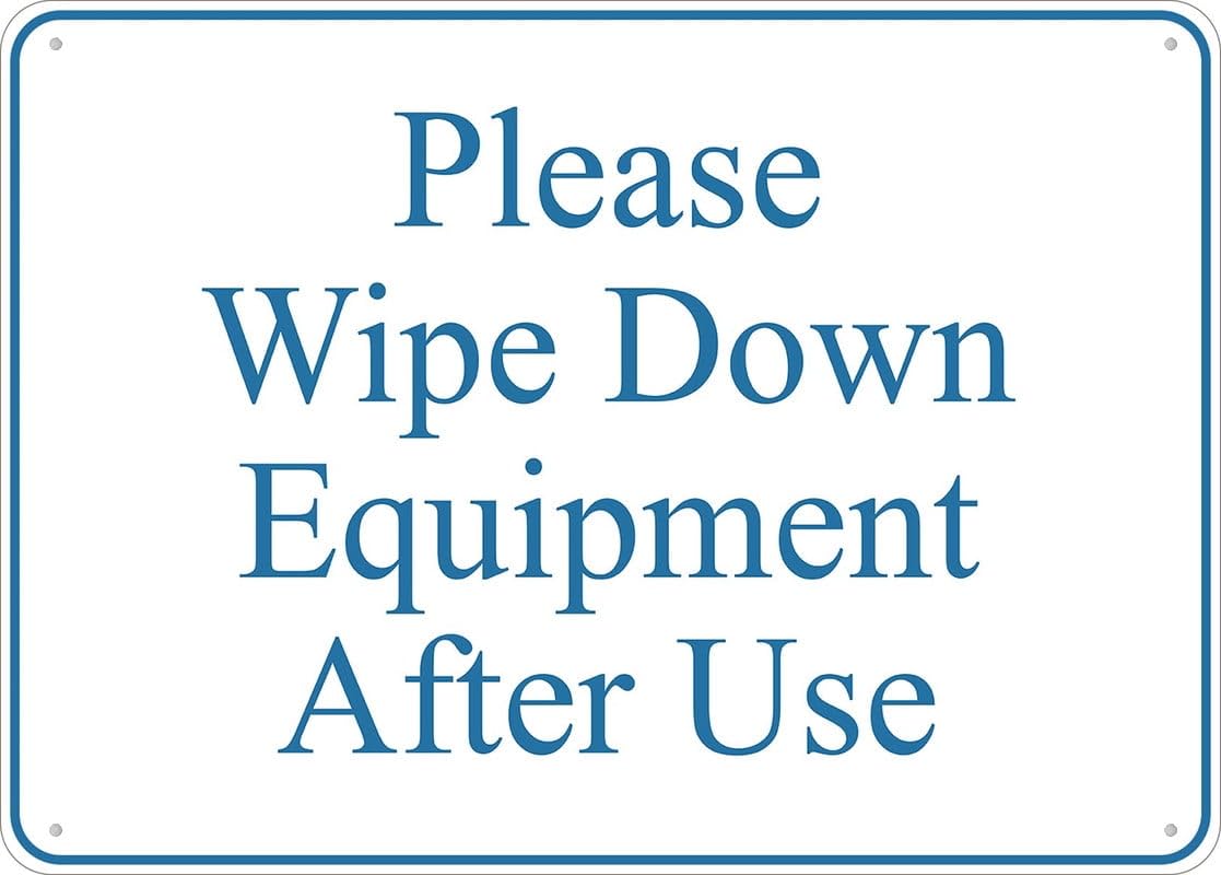 Please Wipe Down Equipment After Use Sign - Aluminum 12x8 inch, Weatherproof & Resistant, Indoor/Outdoor Use
